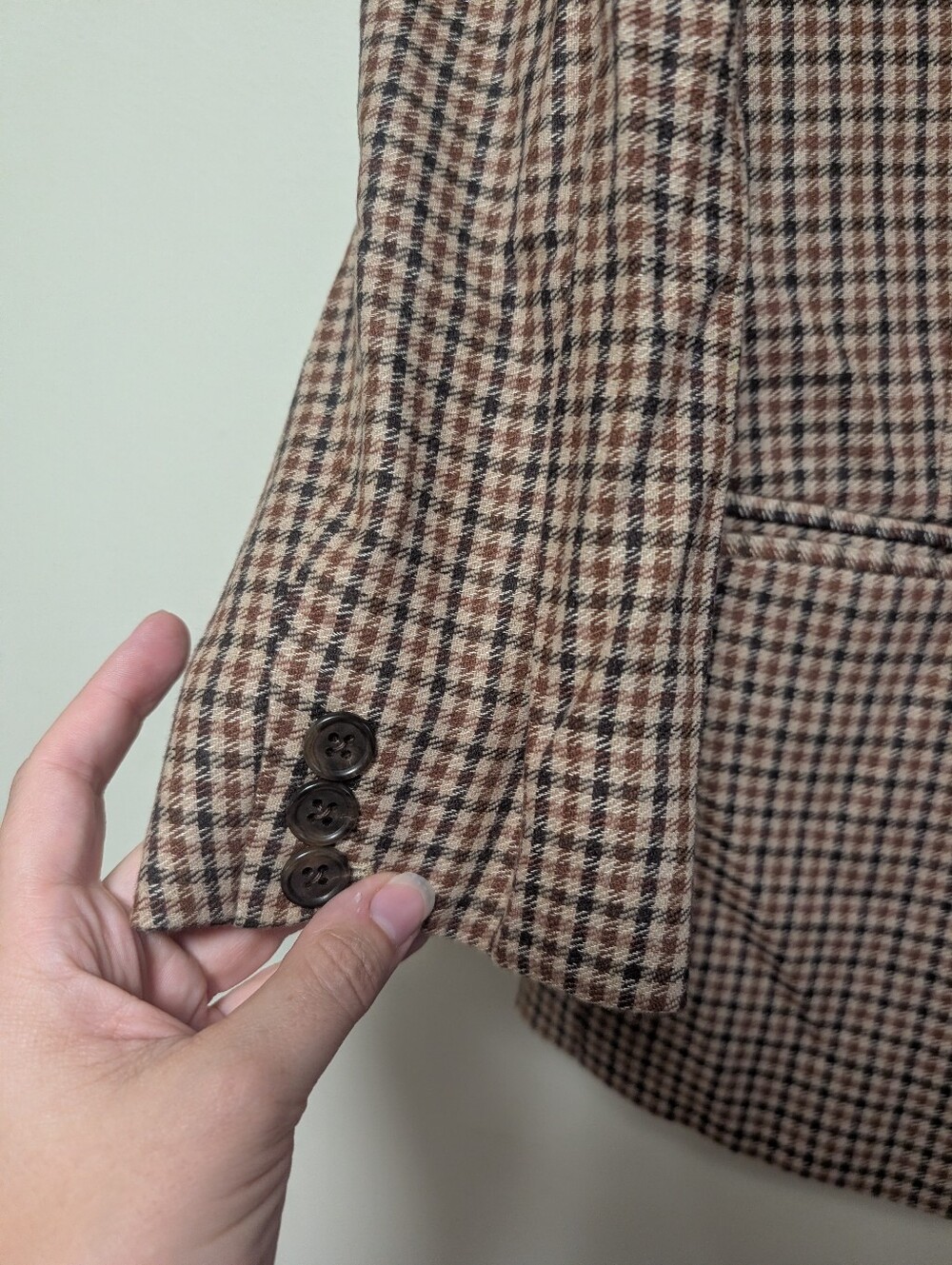 AYR Plaid Wool Blazer XS Brown Houndstooth Academia Preppy - Picture 4 of 9